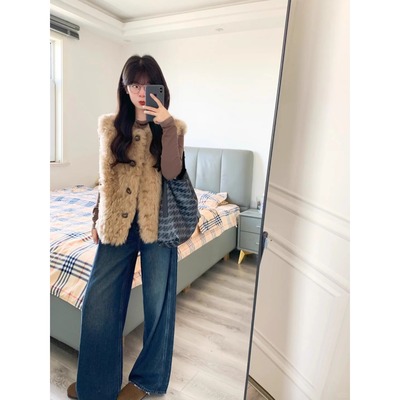 欧尼马甲秋冬环保皮草外套年轻仿羊羔毛托斯卡纳皮毛一体百搭背心