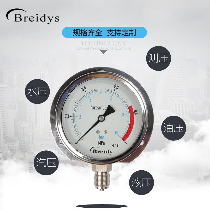 YN100T船用压力表径向带边不锈钢压力表0-1.6MPa水压气压3/8  1/2