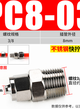 气动气管快速快插外螺纹304不锈钢快拧PC8-02直通接头6-01/10-03