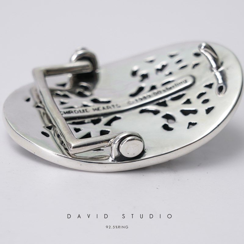 David studio S925纯银十字架椭圆经典头层牛皮男款情侣百搭皮带