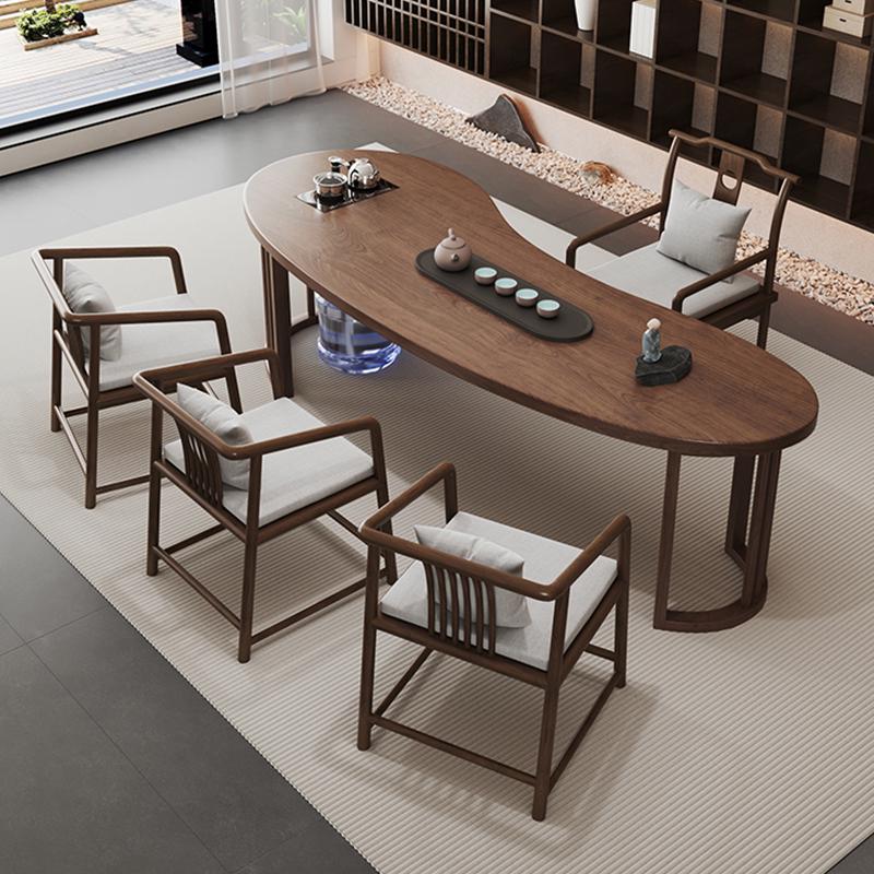 新中式茶桌椅组合实木大板老榆木家用弧形茶桌禅意办公室功夫茶台
