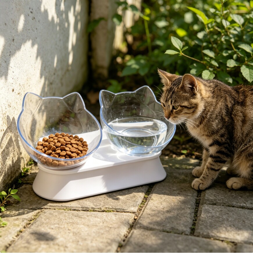 防蚂蚁!流浪猫户外喂食器护颈猫碗透明防滑防虫防蚂蚁投喂喂食碗
