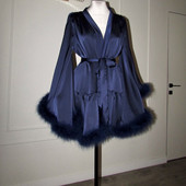 HunterGirl 高级感醋酸缎面睡裙女收腰系带短款 睡袍结婚晨袍新娘