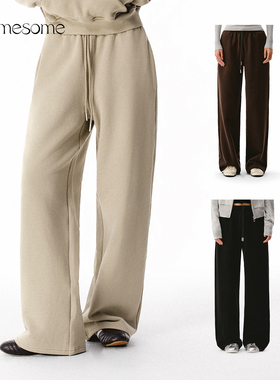 asomesome美式复古加绒抽绳卫裤女秋冬厚款宽松直筒裤休闲运动裤