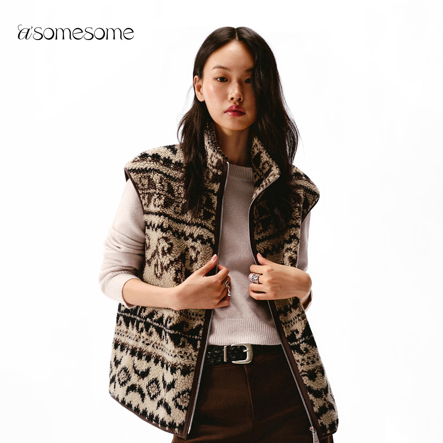 asomesome复古费尔岛羊羔毛马甲