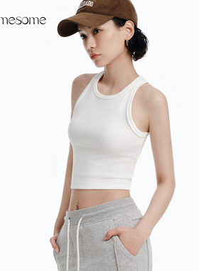 asomesome美式辣妹运动白色工字吊带背心女圆领短款修身打底上衣