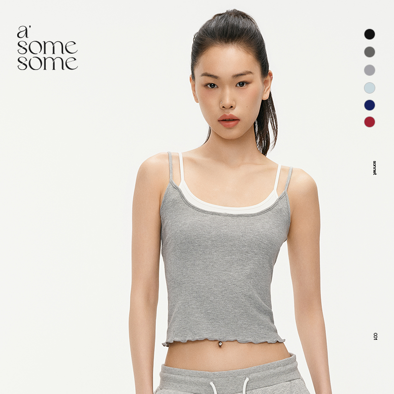 asomesome美式辣妹假两件拼接吊带背心女春夏运动修身内搭上衣