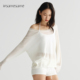 斜肩上衣 T恤女白色防晒罩衫 asomesome宋祖儿同款 露肩宽松针织长袖
