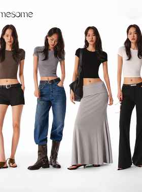 asomesome天丝羊毛美式圆领正肩短袖T恤女秋新款亲肤修身针织上衣