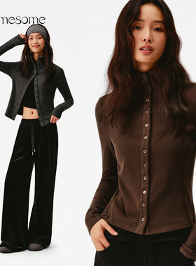 asomesome堆叠高领翻领针织开衫修身长袖T恤女秋冬内搭打底衫上衣