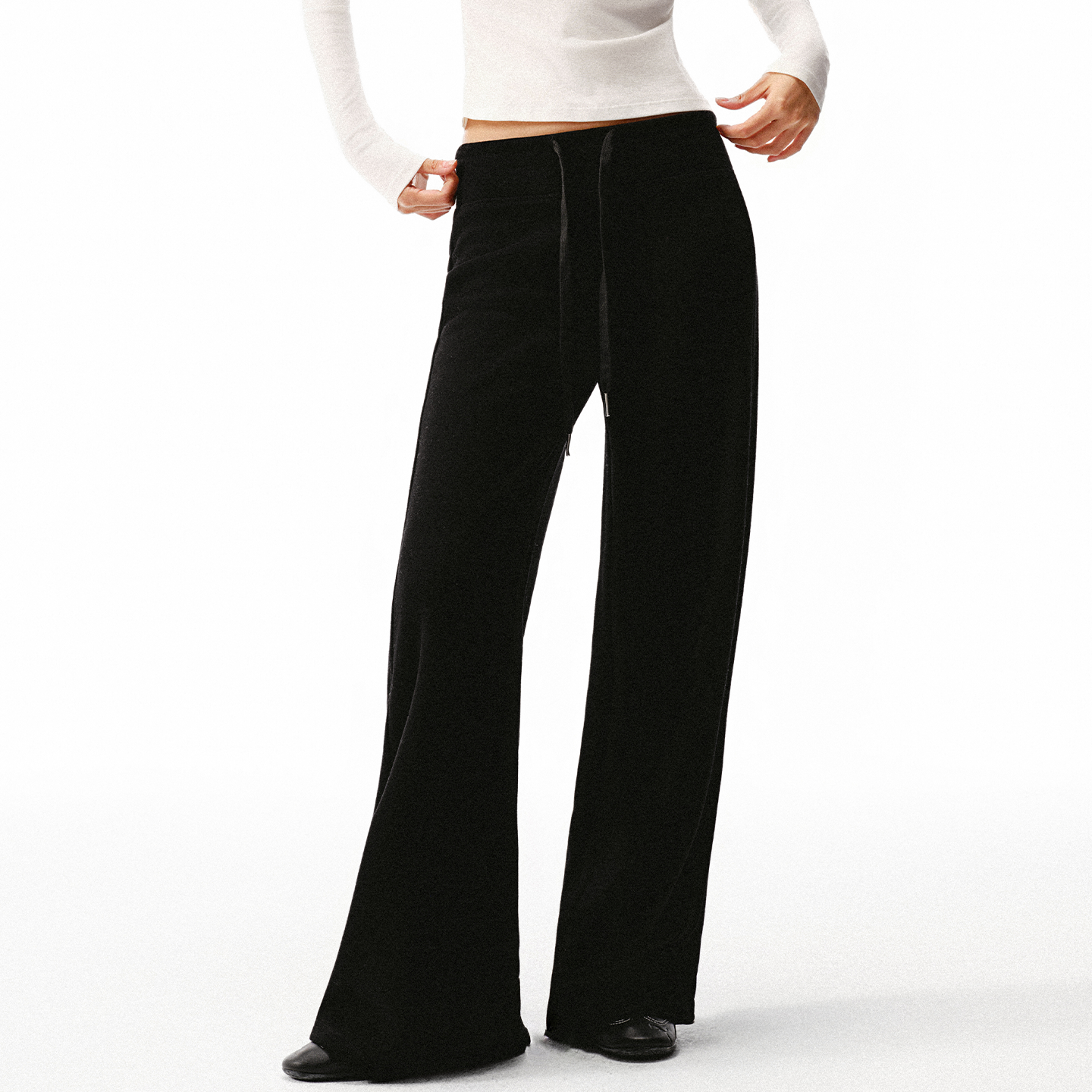 thumbnail for Asomesome American wool black loose low-rise straight bootcut pants women's autumn and winter brushed casual thick sweatpants