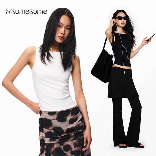 asomesome美式辣妹平领背心修身