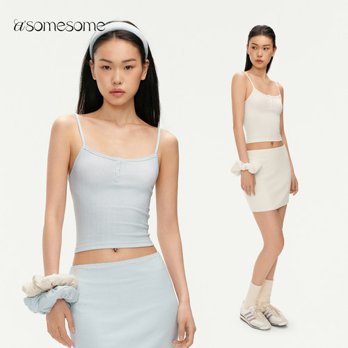asomesome辣妹提花修身小吊带背心女2026夏季外穿内搭无袖短上衣