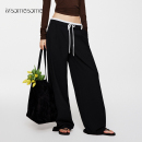 asomesome宋祖儿同款美式拼接腰头西装裤女宽松黑色直筒休闲长裤