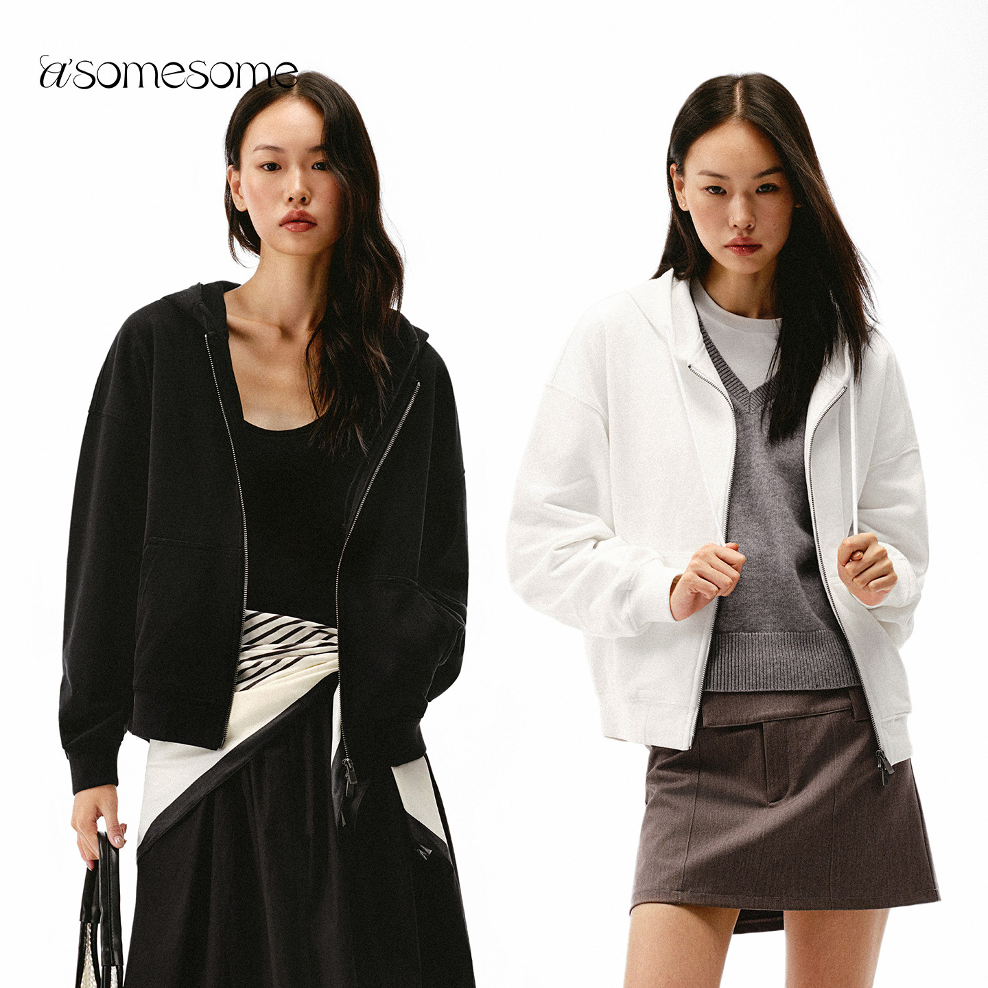 asomesome美式连帽抽绳宽松卫衣女秋新休闲运动外套百搭显瘦上衣