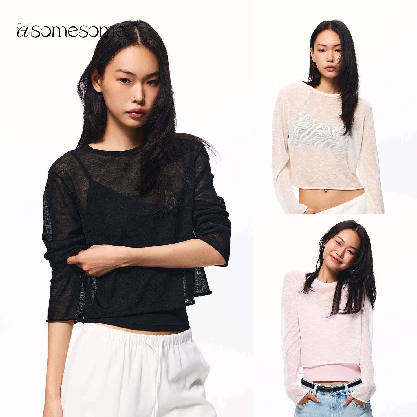 asomesome莱赛尔亚麻微透长袖女图片