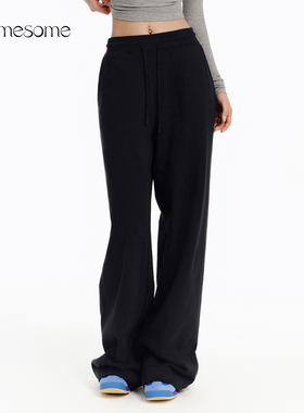 asomesome美式低腰拖地黑色宽松直筒卫裤女秋冬白色休闲运动裤子