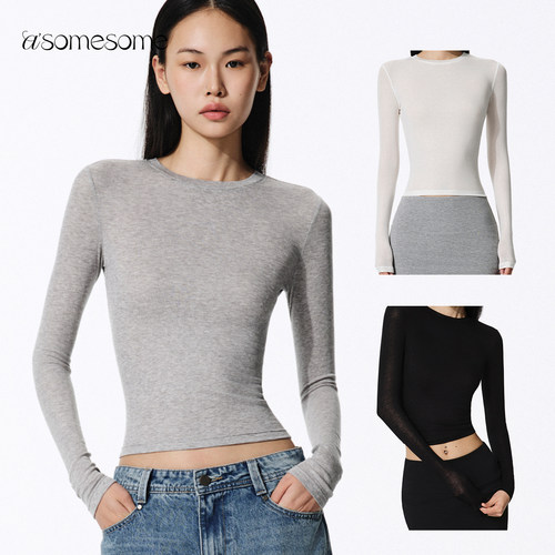 天丝羊毛微透修身长袖内搭打底