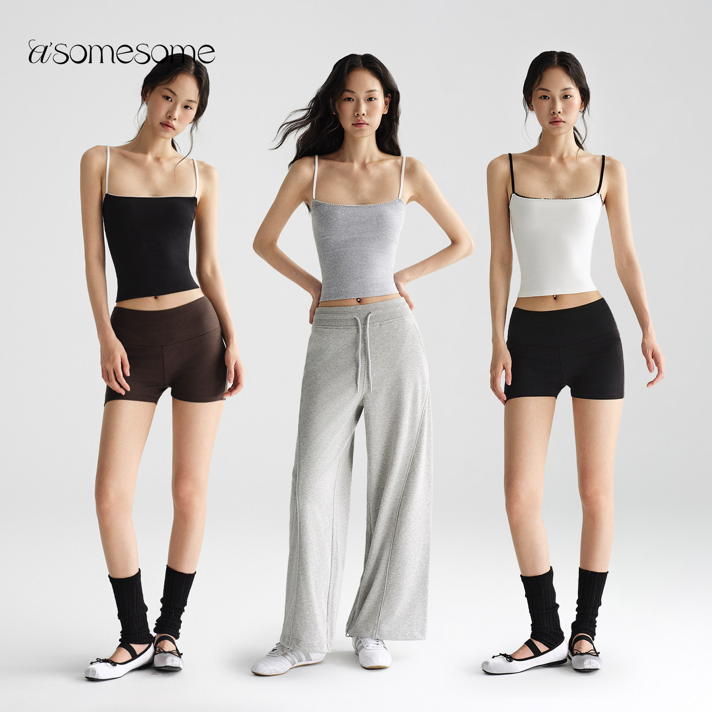 asomesome美式辣妹细肩带撞色花边吊带背心女夏遮副乳修身上衣