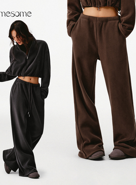 asomesome美式双面摇粒绒宽松直筒卫裤女冬保暖运动休闲加厚裤子