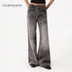 宽松休闲裤 asomesome深灰色水洗直筒微喇牛仔裤 女春新阔腿拖地裤