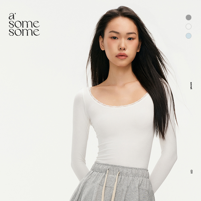 asomesome美式复古蕾丝边长袖T恤