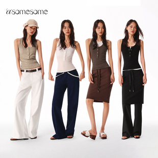 asomesome美式 针织上衣 天丝羊毛半开襟纽扣吊带女秋内搭背心修身