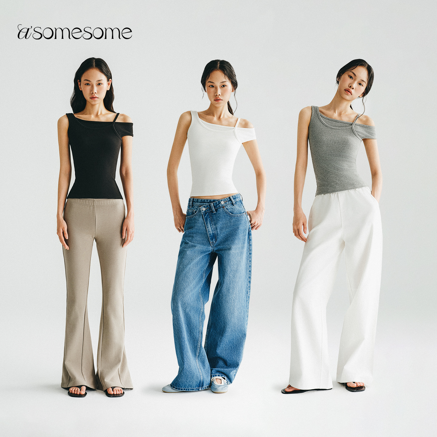 asomesome美式不对称单肩吊带白色短袖T恤女2025新款夏设计感上衣