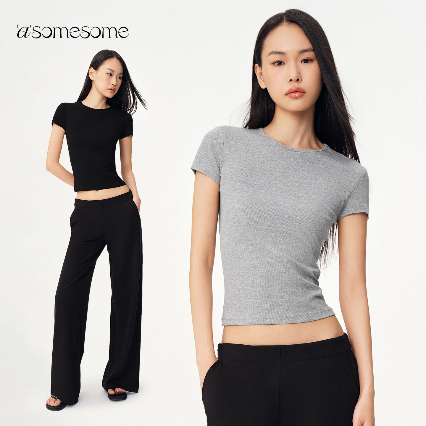 asomesome辣妹夏正肩修身T恤显瘦图片