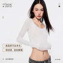asomesome天丝羊毛白色圆领微透长袖 针织上衣 T恤女修身 内搭打底衫
