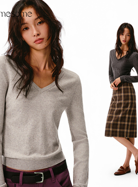 asomesome美式V领修身羊毛针织打底衫女秋冬保暖毛衣内搭显瘦上衣