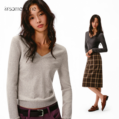 asomesome美式V领修身羊毛针织衫