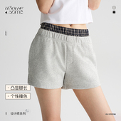 辣妹格子拼接宽松短裤 女夏新款 百搭热裤 asomesome美式 运动休闲裤