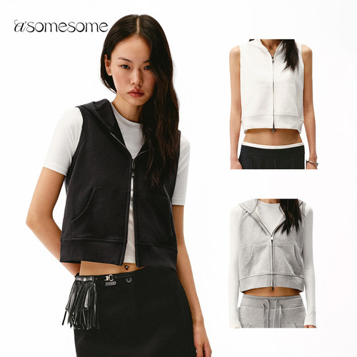 asomesome美式连帽拉链马甲外套
