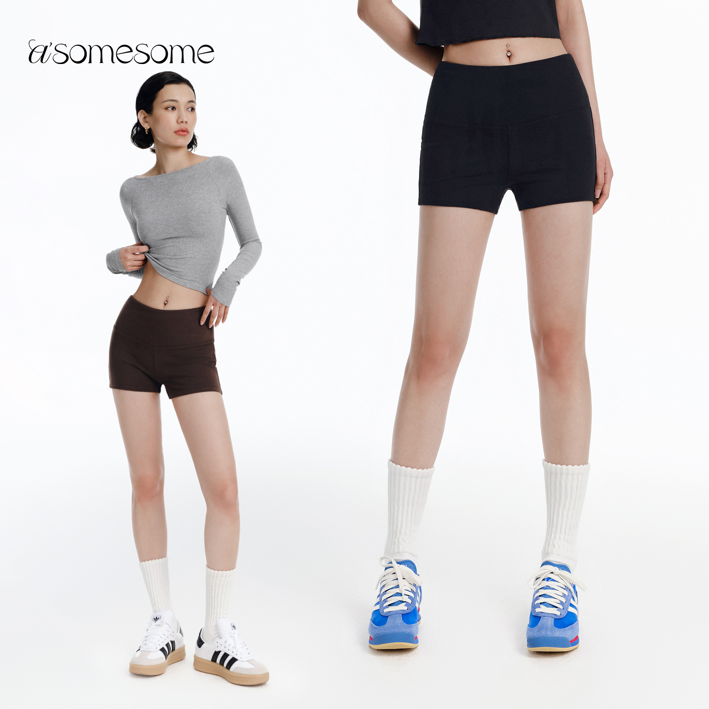 asomesome美式辣妹运动瑜伽紧身短裤女夏外穿高腰热裤黑色打底裤