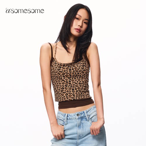 asomesome美式复古辣妹豹纹背心