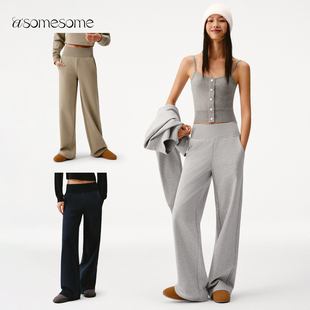 asomesome美式拼接高腰宽松直筒卫裤女秋冬灰色运动裤休闲裤子