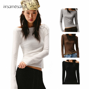 针织上衣 白色打底衫 asomesome天丝羊毛船领紧身长袖 女秋内搭中袖