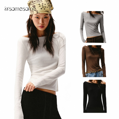 asomesome天丝羊毛船领紧身中袖