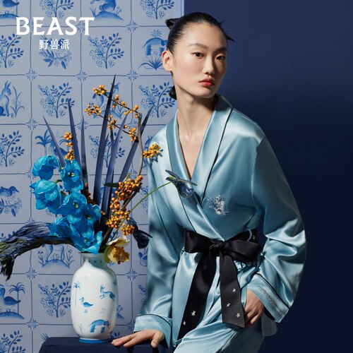 那个野兽野兽派桂花雾霾蓝真丝