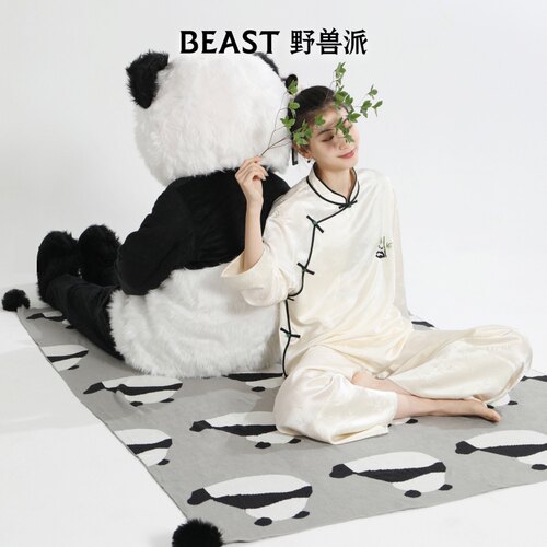 BEAST野兽派熊猫噗噗22姆米真丝提花女士睡衣家居服生日新婚礼物