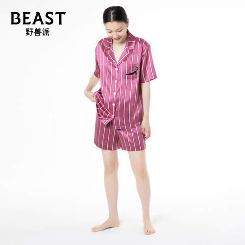 那个野兽野兽派粉条纹真丝睡衣