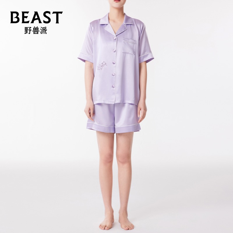那个野兽舒适家居服女士真丝紫色