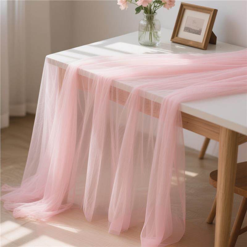 粉色系秋季婚礼甜品台氛围感布置餐桌桌布创意婚庆装饰网纱布幔