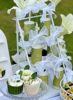 森系白绿色婚礼蛋糕装饰甜品台插件纸杯蛋糕纸杯wedding字母木质