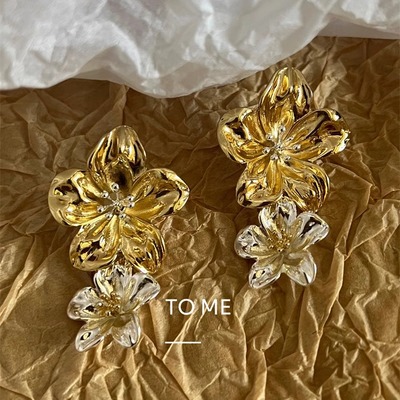 Tome/冷淡风撞色花瓣银针耳钉女欧美时尚复古花朵耳环耳饰品潮