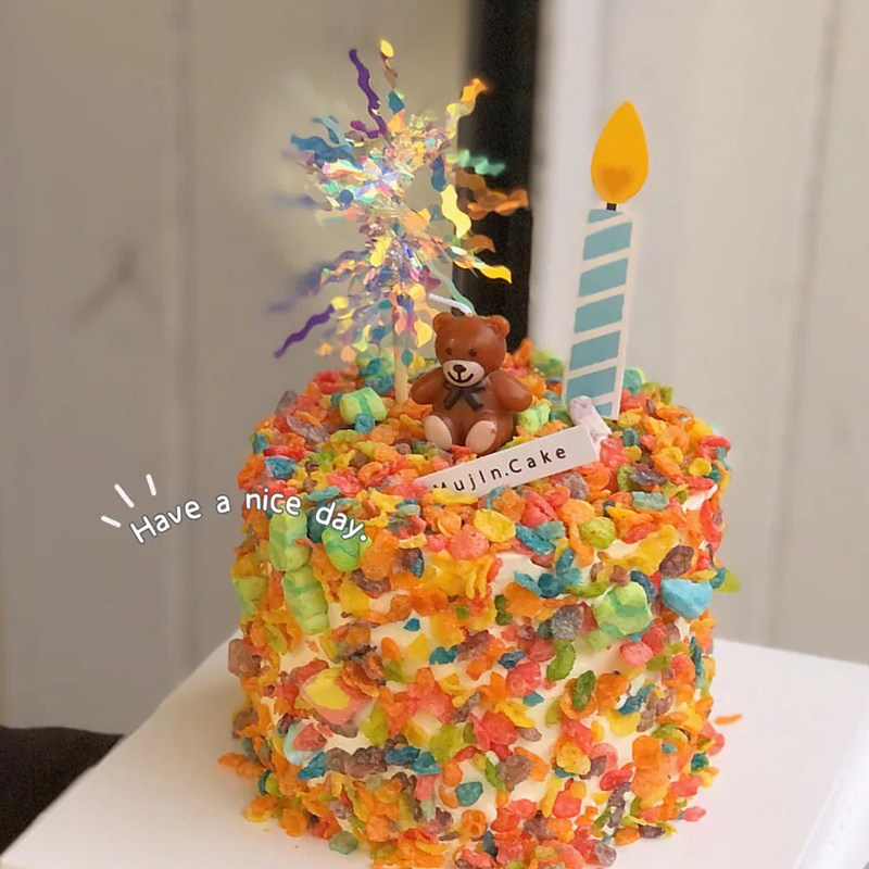 网红小熊蛋糕装饰气球蜡烛插件儿童生日插牌甜品台布置烘焙装扮