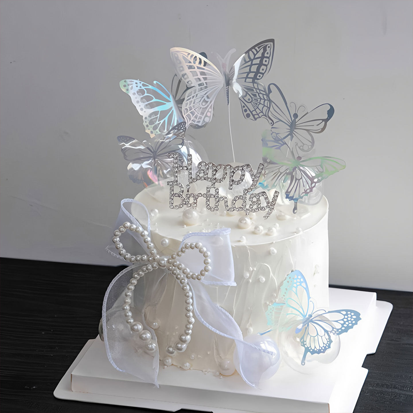 仙女幻彩蝴蝶蛋糕装饰插件立体铁丝蝴蝶钻石HB生日派对装扮摆件