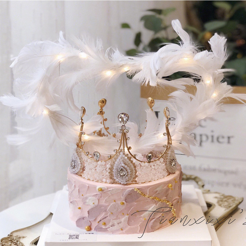 网红羽毛翅膀蛋糕装饰插件小仙女爱心情人节婚礼节日甜品台布置