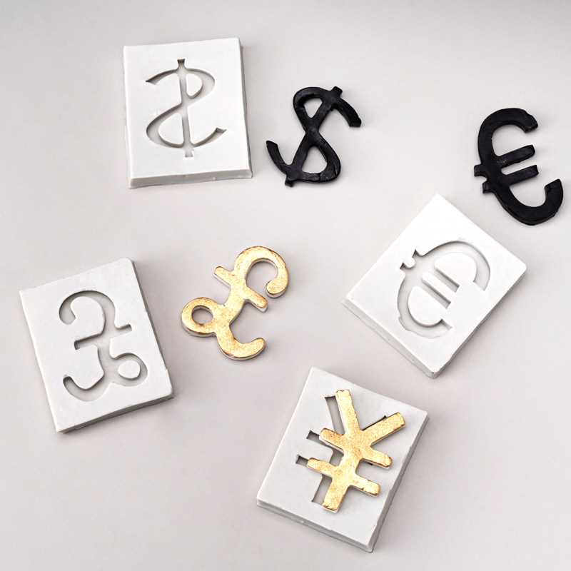 diy翻糖巧克力硅胶模具美金欧元人民币符号生日蛋糕装饰烘焙工具